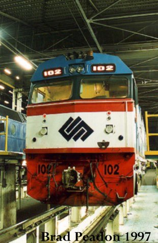 Alco 102, formerly 44233 of the NSWGR, stands in the Delec loco sheds